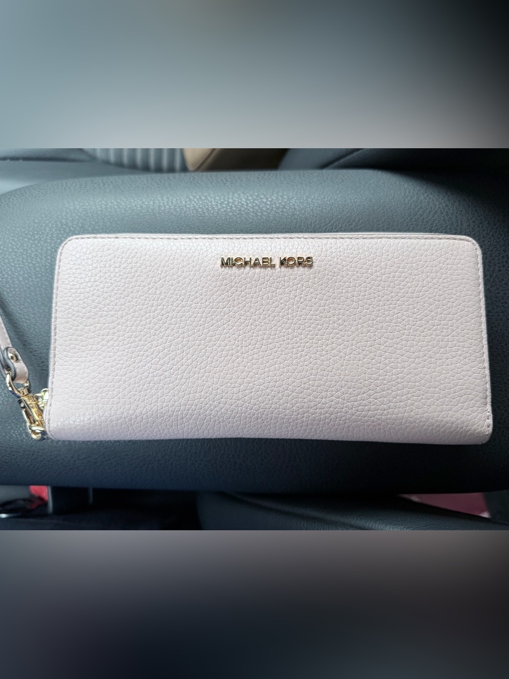 Michael Kors Light Pink Pebbled Leather Wallet with Gold Logo